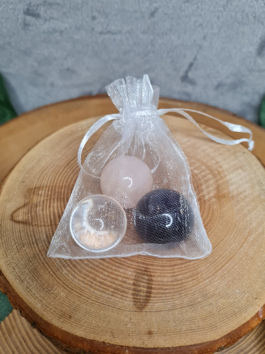 Amethyst Bergkristall Rosenquarz - Mini Kugel-Set