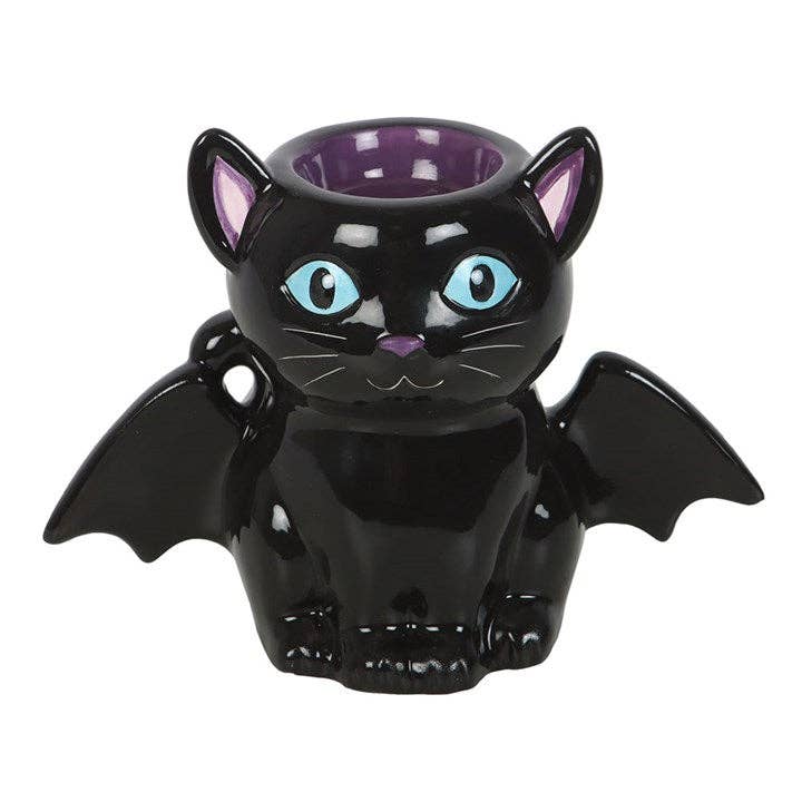 Niedlicher und gruseliger gotischer Fledermaus-Katzen-Ölbrenner und Wachswärmer