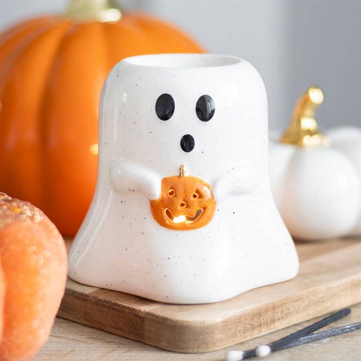 Geisterförmiger Halloween-Ölbrenner & Wachswärmer mit Kürbis