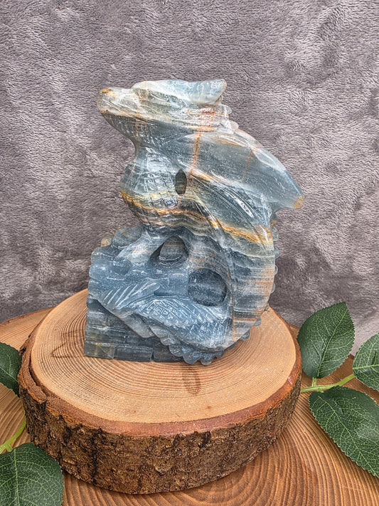 Blauer Onyx Drache handgefertigt (B189)