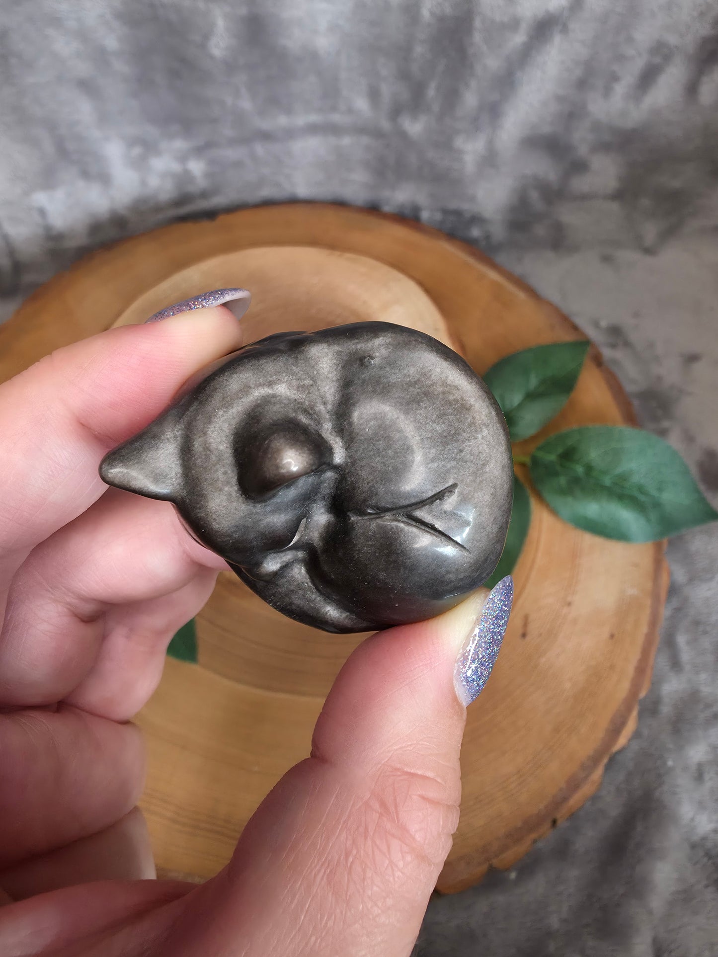 Silberobsidian schlafende Katze (wählbar)