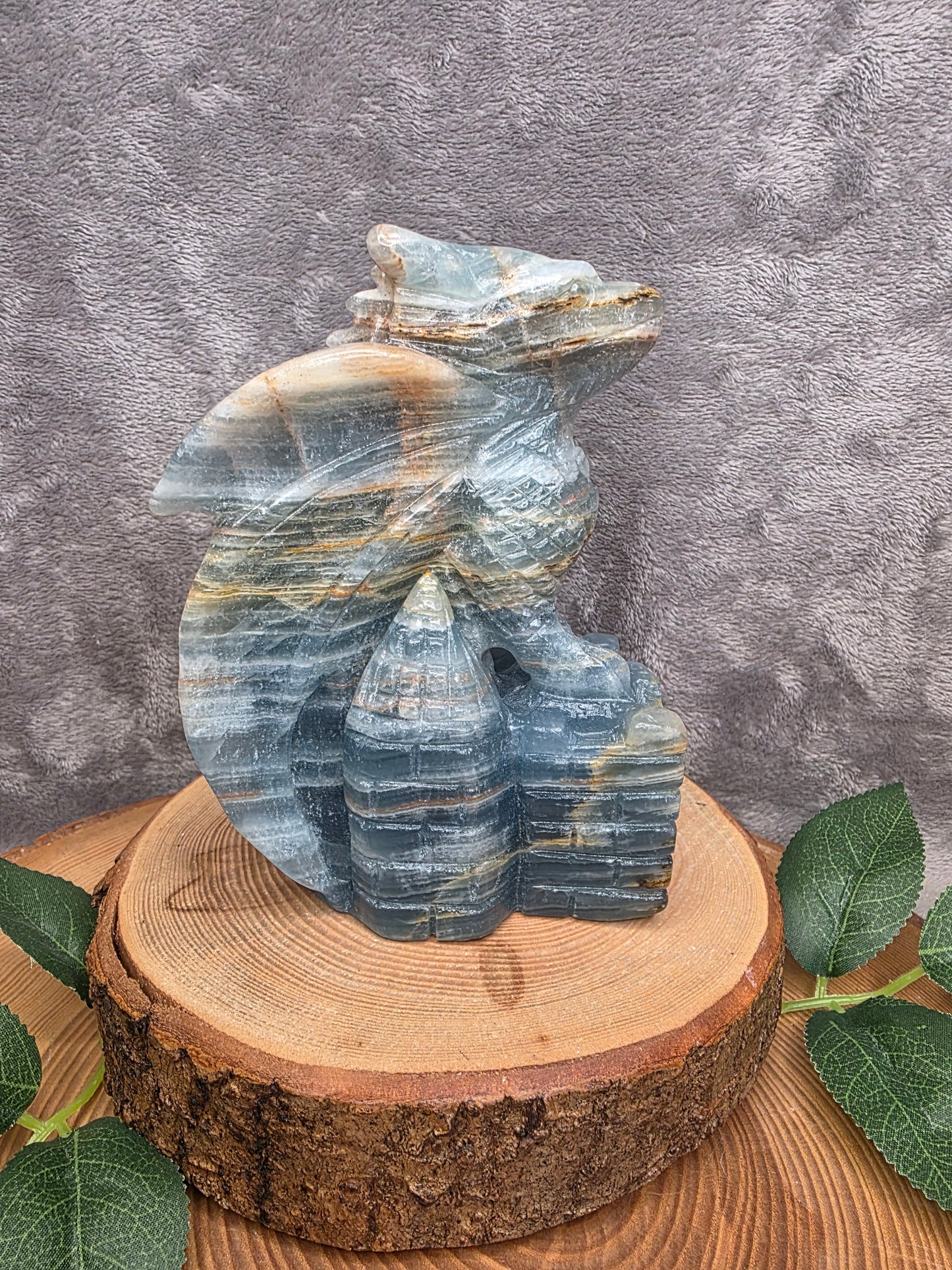 Blauer Onyx Drache handgefertigt (B189)