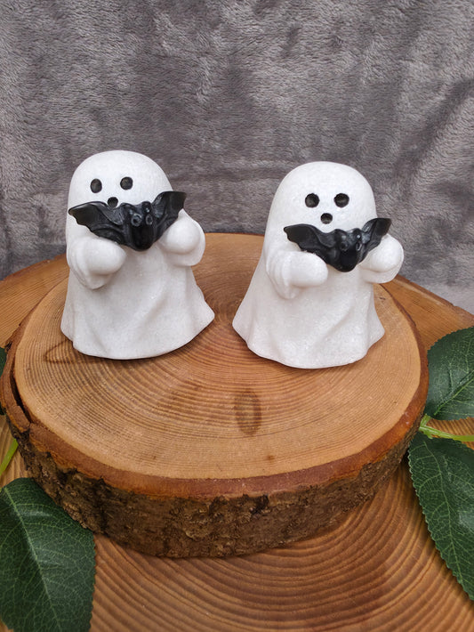 Weißer Jade Geist mit Obsidian Fledermaus