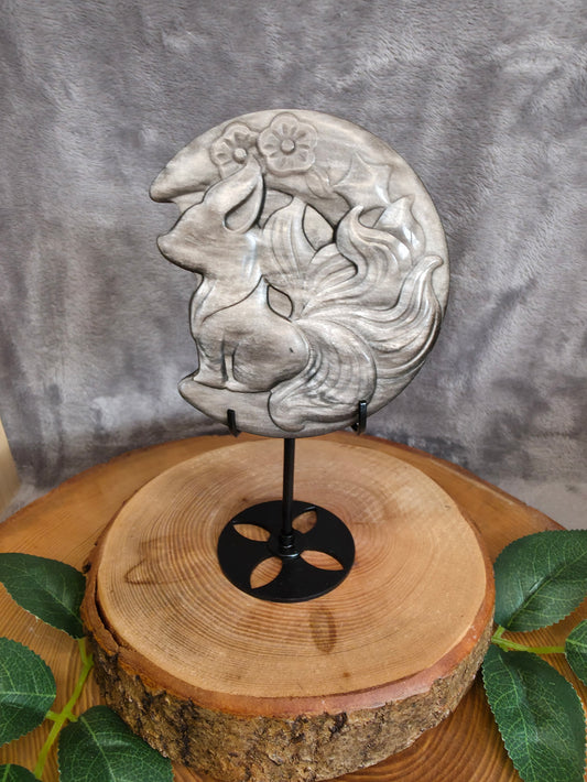 Silberobsidian neunschwänziger Fuchs im Mond (N29)