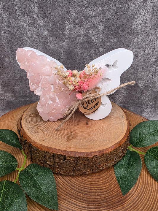 Deko Schmetterling mit Rosenquarz-Splitter (Für Dich)